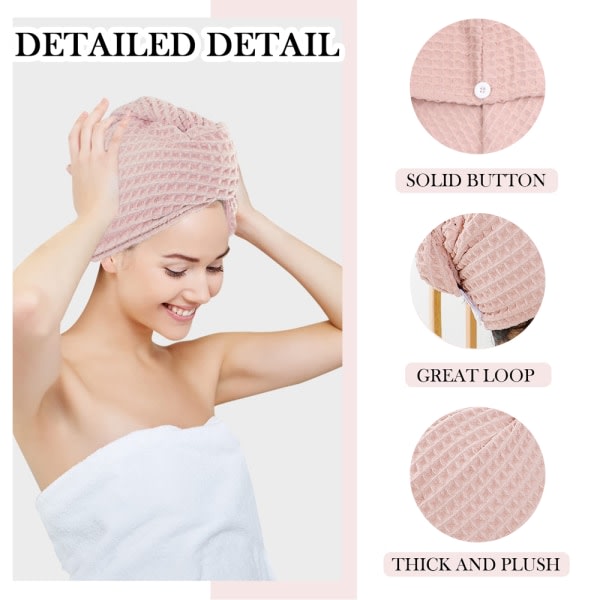 2-pakning mikrofiber hurtigtørkende hår turban håndkleomslag, absorberende hvit + rosa