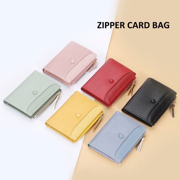 PU Läder Damplånbok Bifold Multi Card Case Plånbok med Dragkedjeficka