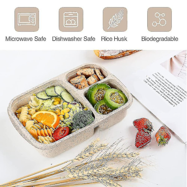 4-pack Bento Lunchbox, Matlådor med 3 Fack, Lunchbox för Barn, Återanvändbar Matförvaring