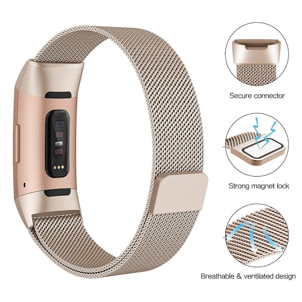 Milanese Loop Metallarmbånd Fitbit Charge 4/3 Champagne Gull
