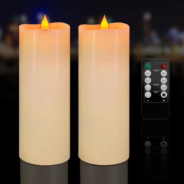 2 st LED-blockljus i äkta vax med fjärrkontroll för hem- och juldekoration (8 x 20 cm) 8 x 20 cm (2 stycken) 8 x 20 cm (2 stycken) 8 x 20 cm (2 stycken) 8 x 20 cm (2 stycken)
