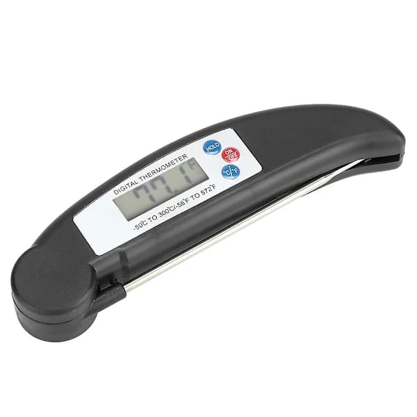 Digital BBQ Grilltermometer med LCD-display Vikbar sond för matlagning Köksmat Temperaturavläsning Svart