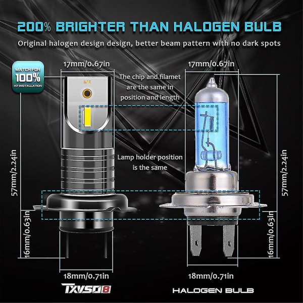 2 stk. H7 110W 30000lm LED-forlygtepærer konvertering Globes Canbus-pærer Beam 6000k Kit