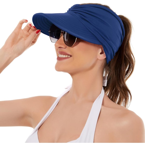 Solhatte til kvinder UV-beskyttelse Solskærm Bred Skygge Sommerhatte med hestehale White Bule