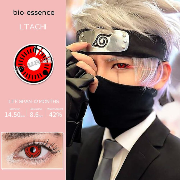 Bio-essence 1 par Sharingan kontaktlinser för ögon Cosplay linser Anime linser Uchiha Sasuke Hatake Kakashi linser Sasuke Uchiha ei mitään