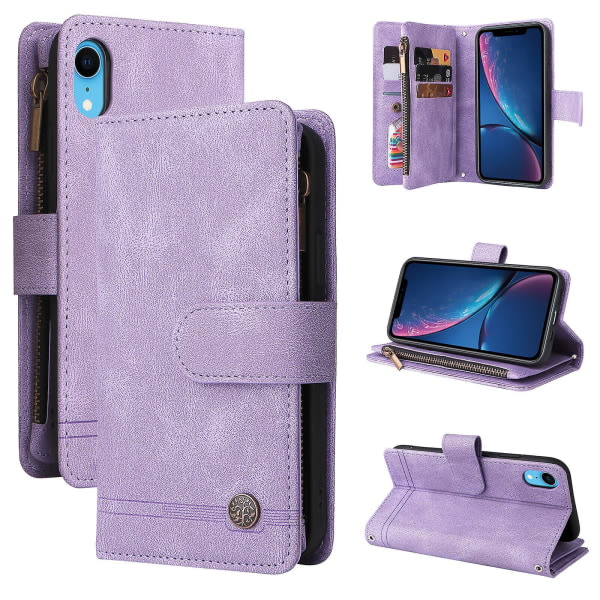 Case För Iphone Xr Läder Flip Folio Case Med Kreditkortshållare Pengarficka Magnetiska knappar Case Kickstand Stötsäker Skydd Purple A