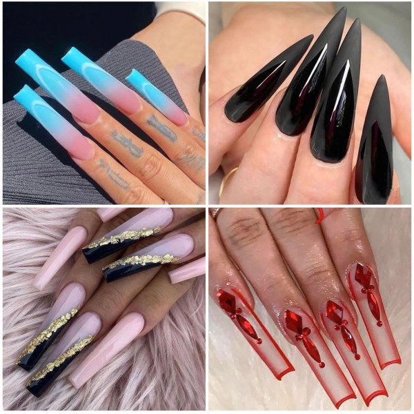240st extra långa nagelspetsar Klara lösnaglar för DIY Nail Art pinkki