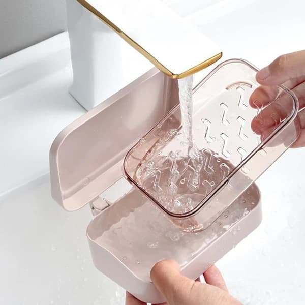 Soap Dish with Lid - Double Storage Box for Bathroom, Kitchen or Travel - Waterproof and Space-Saving Design