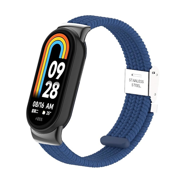 For Xiaomi Smart Band 8 flettet nylon klokkereim justerbar spenne elastisk bånd Dark Blue