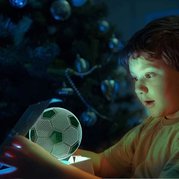 Fotball 3D nattlampa for gutter, 3D optisk illusjonslampe, dimbar 3D nattlampe med 16 fargeendringer og fjernkontroll, bursdag og jul G