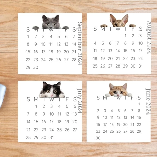 2024 Peeking Cat-skrivebordskalender, tegneseriekalender Kreative skrivebordsdekorasjoner Bærbare små skrivebordskalendere Månedskalender Vendekalender