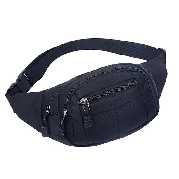 Large Waist Bag - 4 Compartments, Canvas, Black