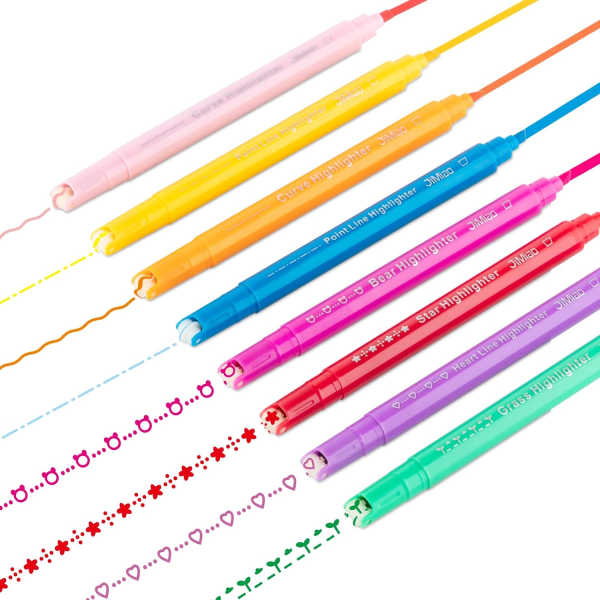 Curve Highlighter Set, Dubbla Spetsmarkörer Estetiskt tilltalande Highlighters Blandade farger Flownwing Flair Pens, 8 farger Soft Highlighter