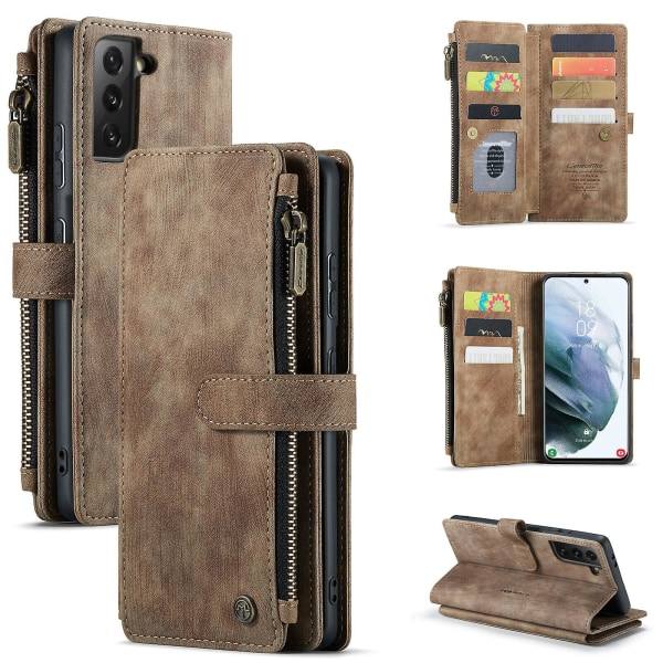Kompatibel med Samsung Galaxy S21 5g Etui Tegnebog Flip-kortholder Pu Læder Magnetisk Beskyttende Flip Cover - Sort Brun szq