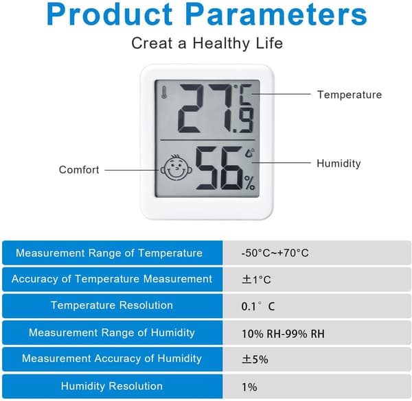 Digital termometer och hygrometer med hög noggrannhet, stor skärm, svart - för hemmet, babyrummets luftfuktighet