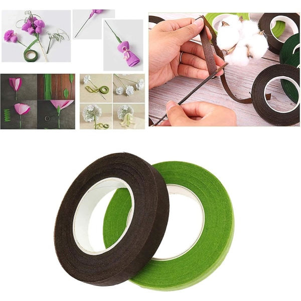 Blomsterhandler Florist Stam Tejp Wrap Kit Bred Buketter Blomster Fremstilling Lim Håndværk Blomsterhandler Håndværk Projekt Dekorationer (12stk, Mørkegrøn X3 + Mellem Grøn X3 + Lysegrøn X3 + Kaffe X3)