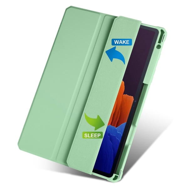 For Samsung Galaxy Tab S7 Sm-t870 Sm-t875 Sm-t876b Tri-fold stativ Veske Auto Sleep / Wake Clear Akryl Back Tablet Cover Shell Matcha Green