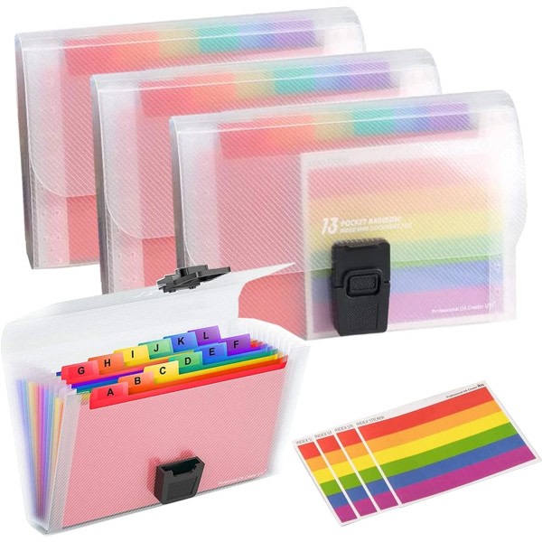 CDQ 4-pak mini dokument A6 7,1 x 4,45 x 1,1 tommer Rainbow Expanding Folder 13-lomme arrangør