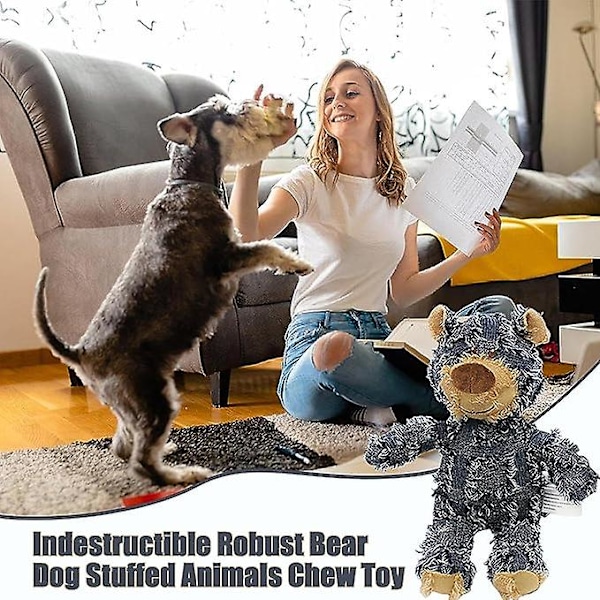 Indestructible Bear, Slitstark Tuggleksak, Andningsbar, Tandborstvänlig, Perfekt för Hundar som Älskar att Tugga - Blue