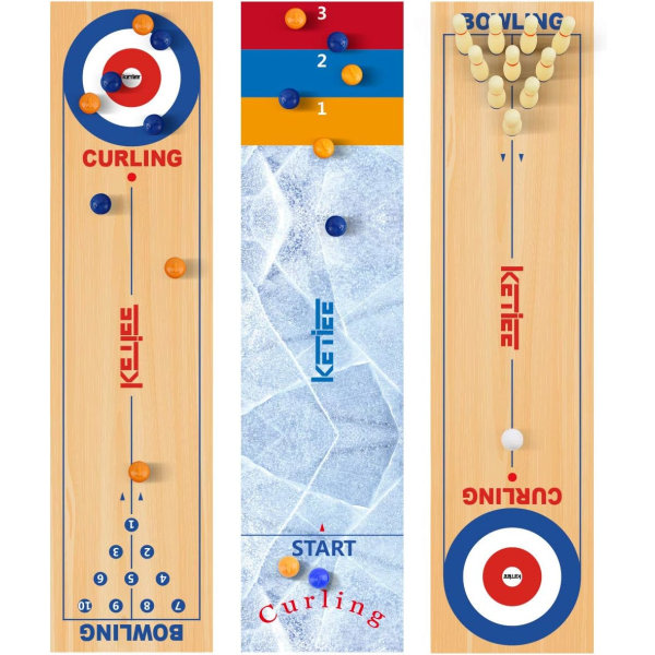 Curlingspel för familj 47 tum, 3 i 1 bordsshuffleboards, bordscurlingspel, bordscurling bowling