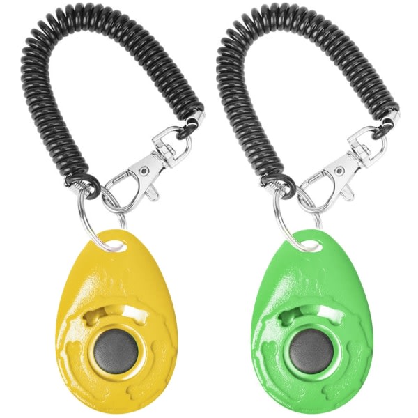 CDQ 2-pack hundträningsklicker med handdsrem (gul+grön)