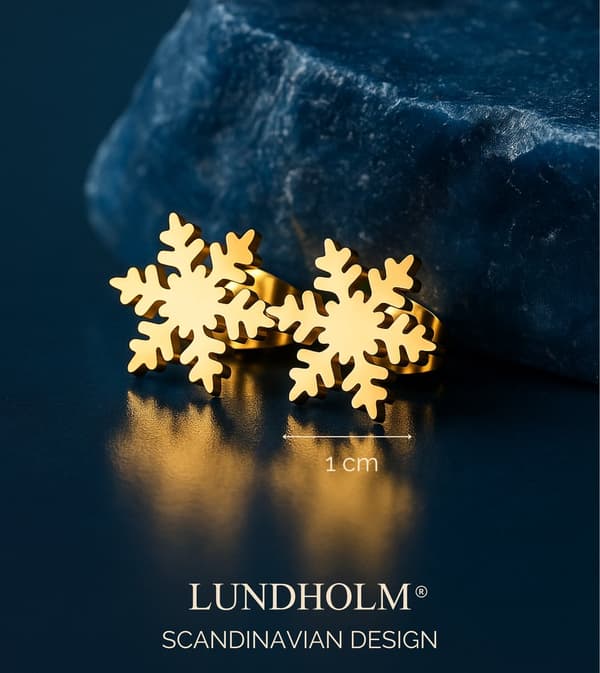 Lundholm Snefnug Ørestikker til kvinder og piger, Forgyldt rustfrit stål, 1 cm Vinter Juleøreringe med gaveæske