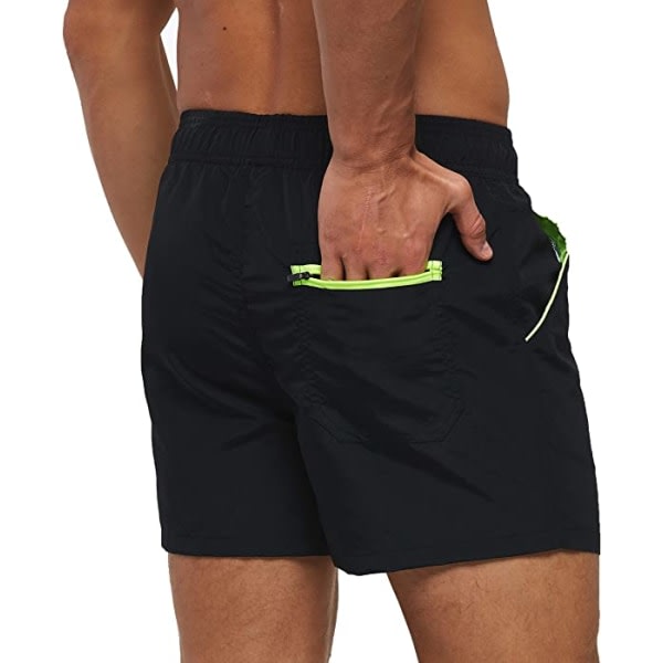 Snabbtorkande badbyxor för män i enfärgade sportshorts med dragkedja bak (svart) zdq