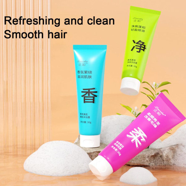 3 sæt Schampo Beautifying Skin Nourishing Skin Shower Gel Hair M body wash 30g