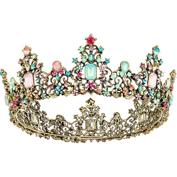 Bartosi Jeweled Barock Queen Crown Strass bröllopskronor og tiaror for kvinder Kostym Party Håraccessoarer med ædelsten til Brithday Prom