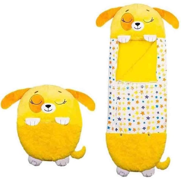 Happy Nappers Iso Leikkityyny ja Makuupussi, Hauskat Lasten Pyjamamakuupussit Yhdessä Osassa, Yllättyneille Lapsille (Keltainen)-WELLNGS NO:8