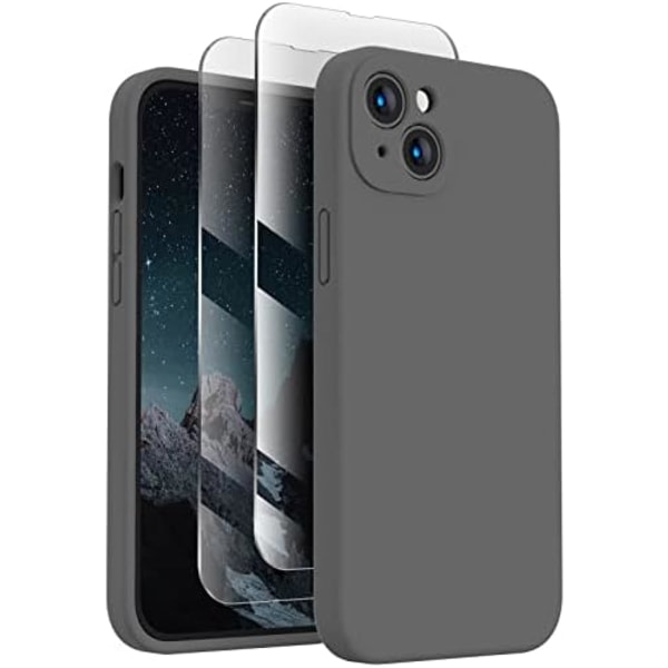 FireNova Designad iPhone 13 case, Silikonuppgraderat [kameraskydd] phone case med [2 skärmskydd], mjukt anti-scratch mikrofi Space Grey