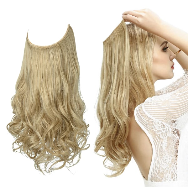 Syntetiska Ingen Clip Wave Hår Extensions Ombre Naturlig Svart Blond Rosa En Bit Falsk Hårpiece Fisk Linje Fake Hårstycken Natural Blonde 18inches