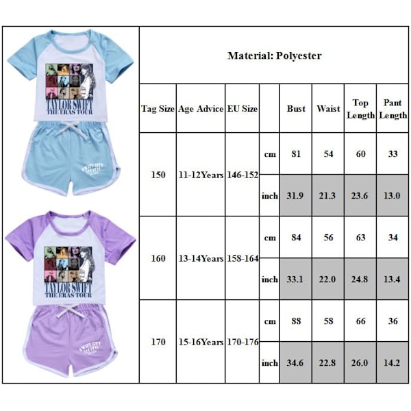 Lasten ja teinien Taylor Swift -painettu T-paita / treenisetti Swiftie-topit Tee-asut Musta Musta Black 150cm