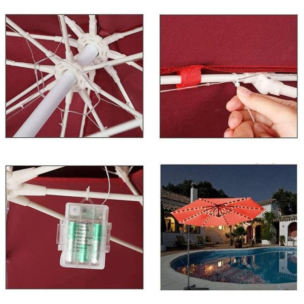 Paraplyvalot, 104 LED-lamppua, 8 tilaa