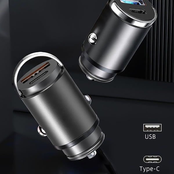 100W Bil USB-laddare Super Charge USB-A USB-C Svart