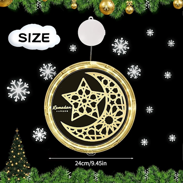 LED Muslim Ramadan String Lights (25cm) - Dekorativa Hängande Lampor med Sugproppsfäste för Festligheter Stars and moon