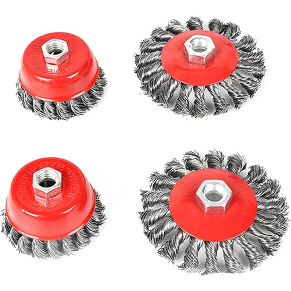 Konisk skive, slipekoppbørste, for vinkelsliper, metall, ståltråd, diameter 75 og 100 mm, M14