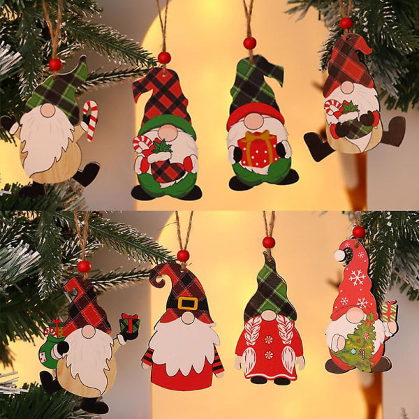 Julgransprydnader, hängande juldekorationer for träd, diverse julprydnader i trä, julpynt for heminredning (8st, chr zdq