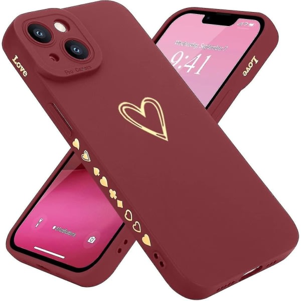 Kompatibel med Iphone 14 case 6,1 tum för kvinnor, flickor, söt lyxig kärlekshjärta [mjukt anti-scratch helt kameralinsskydd] Silikonband null none
