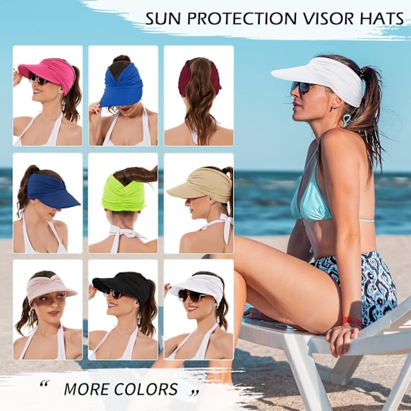 Solhatte til kvinder UV-beskyttelse Solskærm Bred Skygge Sommerhatte med hestehale White
