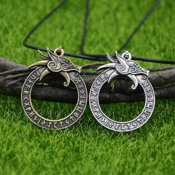 Runa Runor Amulett Gotiska Accessoarer Ouroboros Norse Dragon Goth Halsband Viking Talisman Smycken Vokskæde Sølv