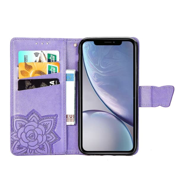 Kompatibel med Iphone Xr Case Flip Cover Emboss Butterfly Soft Tpu Støtsikker Shell Slim - Violet null none