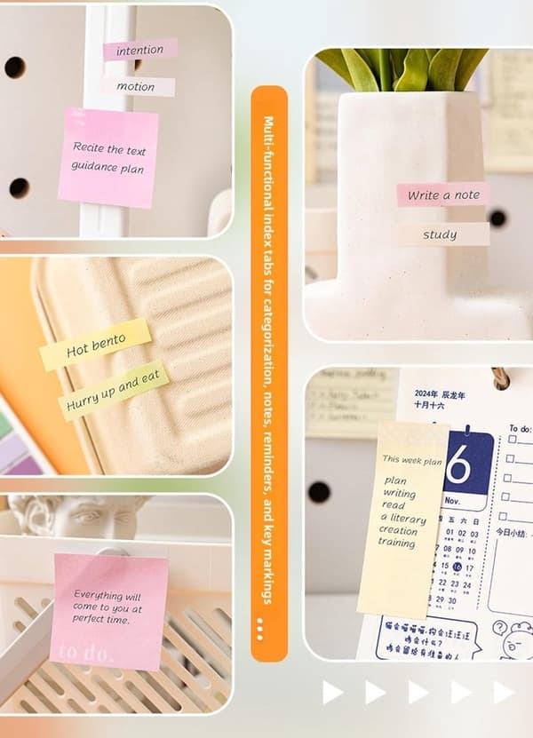 Sticky Notes Sæt - 4 stk., 60 ark pr. blok - Stærk klæber og let at fjerne ...