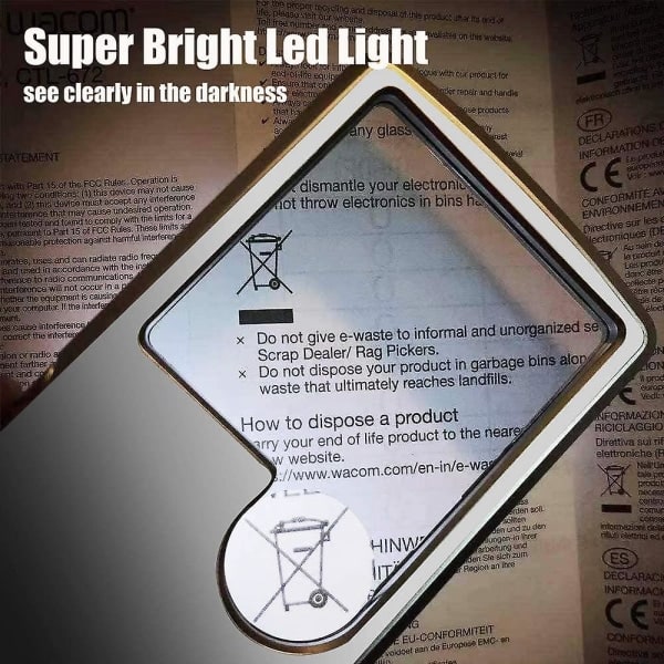 Bærbar LED-forstørrelsesglas til læsning, 3x 6x kraftig rektangulær forstørrelsesglas