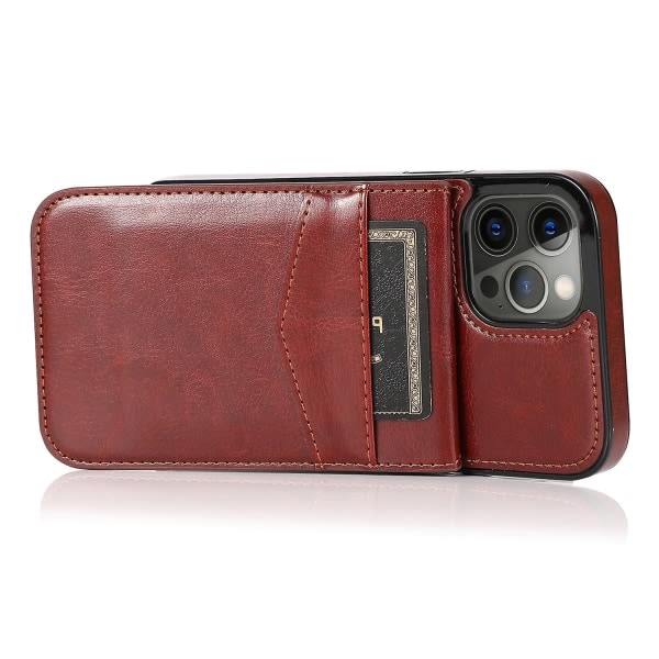 For Iphone 13 Pro Max kortplasser Telefon Kickstand Case Pu Läderbelagd Tpu Cover Brun
