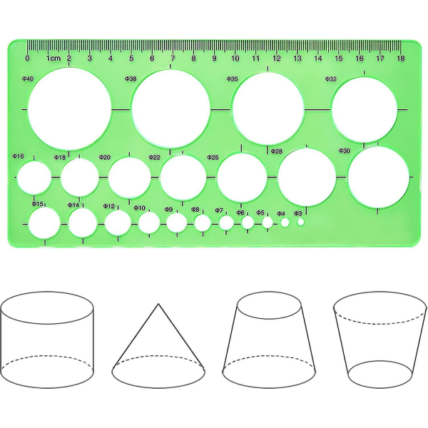 Cirkelmall 3 bitar Plastcirkel- och ovala mallar Mätmallar Linjaler Digital ritning (klar grön) null none