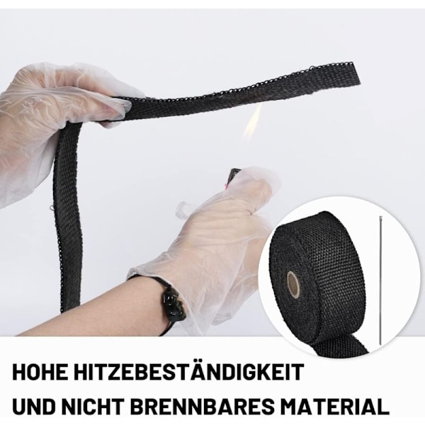 Varmebestandig Tape, 15M50MM Udstødningsmanifoldisolering Tape, Varmeisolering Tape med 10 Rustfrie Spændebånd, til Motorcykel Udstødningsmanifolder og Udstødningssystemer