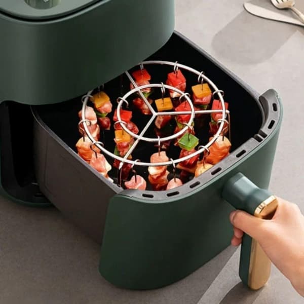 Airfryer Grillristsett, Rustfritt Stål, Stablebart Tilbehør For Matlaging Og Baking Til Familiemåltider Og Camping, 16 x 10 cm
