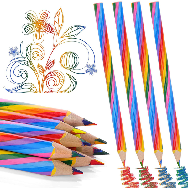 Regnbueblyanter 12 morsomme regnbuefargede blyanter, 4 i 1