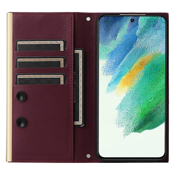 Nahkakotelo imukupilla ja 3 korttipaikalla Samsung Galaxy S21 FE 5G [HK] Style C -puhelimelle Style C Multicolor